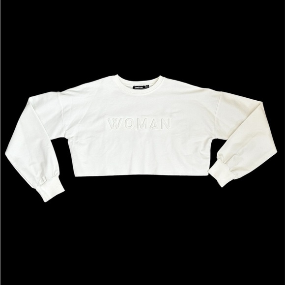 White cropped hoodie with woman graphic - Picture 1 of 7